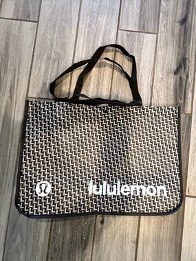 Lululemon Extra Large Reusable Tote Bag Black Brown Pattern Logo Shopper XL